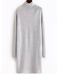 Turtleneck Grey Sweater Dress With Zipper