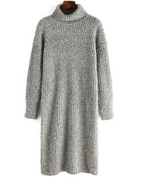 Turtleneck Long Grey Sweater Dress