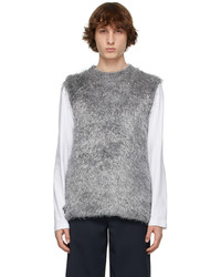 Comme Des Garcons Homme Plus Silver Shag Knit Sleeveless Sweater