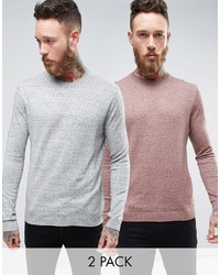 Asos 2 Pack Cotton Sweater In Graypink Slub Save