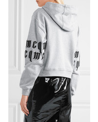 MCQ Alexander Ueen Appliqud Cropped Cotton Jersey Hooded Top Gray