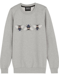 Markus Lupfer Bumble Embroidered Printed Cotton Sweatshirt Gray
