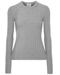 Acne Studios Carina Ribbed Wool Blend Sweater Light Gray