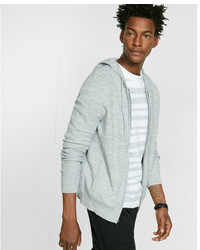 Express Cotton Textured Full Zip Hooded Sweater