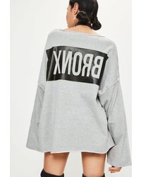 Missguided Grey Bronx Flare Sleeve Sweatshirt
