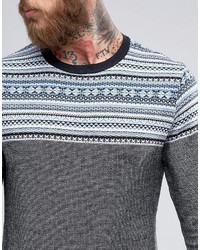 Asos Knitted Sweater With Pattern Design In Gray