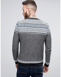 Asos Knitted Sweater With Pattern Design In Gray