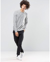 Asos Lambswool Rich Sweater With All Over Texture In Gray