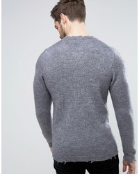 Asos Longline Sweater With Distressed Detail In Wool Mix