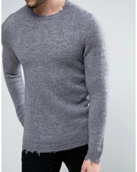 Asos Longline Sweater With Distressed Detail In Wool Mix