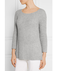Michael Kors Michl Kors Collection Ribbed Cashmere And Cotton Blend Sweater Gray