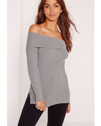 Missguided Bardot Side Split Sweater Grey