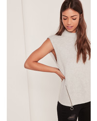 Missguided Brushed High Neck Zip Sleeveless Sweater Grey