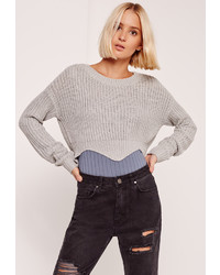 Missguided Crop Raw Hem Sweater Grey