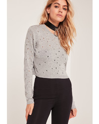Missguided Distressed Crop Sweater Grey