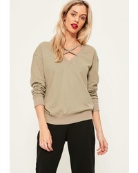 Missguided Green Cross Front Sweatshirt
