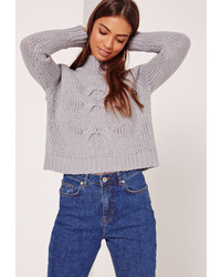 Missguided Grey Grown On Neck Chunky Cropped Sweater