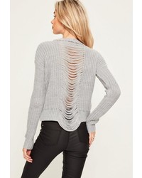 Missguided Grey Marl Distressed Back Sweater
