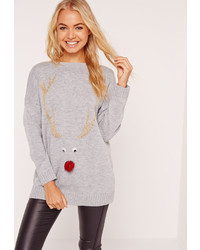 Missguided Grey Reindeer Christmas Sweater