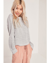 Missguided Grey Turn Back Cuff Cropped Sweater