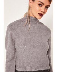 Missguided Grey Turtle Neck Fluffy Sweater
