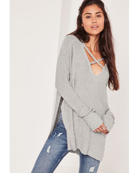 Missguided Harness Front Sweater Grey