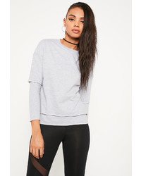 Missguided Petite Grey Double Layer Raw Edge Sweater