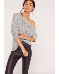 Missguided Zip Back Slouchy Off Shoulder Sweater Grey