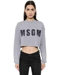 MSGM Logo Cropped Cotton Jersey Sweatshirt