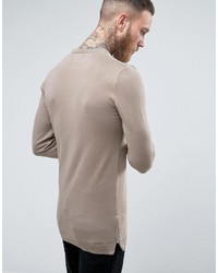 Asos Muscle Fit Longline Sweater With Side Zips In Oatmeal