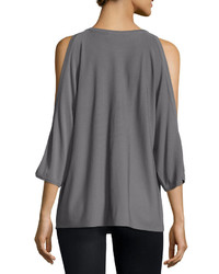Milly Open Shoulder Round Neck Pullover Gray