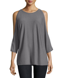 Milly Open Shoulder Round Neck Pullover Gray