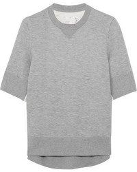 Sacai Poplin Paneled Cotton Blend Jersey Sweatshirt Light Gray