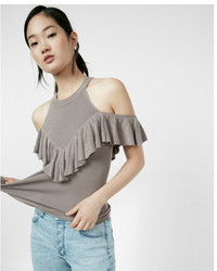 Express Ruffle Cold Shoulder Sweater