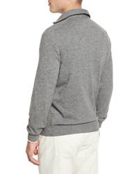 Brunello Cucinelli Solomeo Wool Blend Polo Sweater Dark Gray