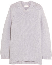 Chinti and Parker Zip Detailed Cashmere Sweater Light Gray