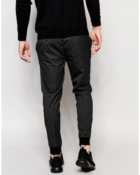 Asos Brand Skinny Cropped Smart Joggers With Rib Cuff In Charcoal