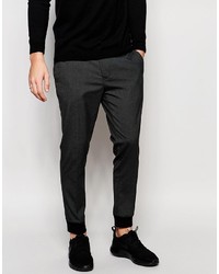 Asos Brand Skinny Cropped Smart Joggers With Rib Cuff In Charcoal