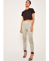 Missguided Faux Suede Biker Knee Joggers Grey