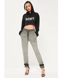 Missguided Grey Washed Tie Ankle Joggers
