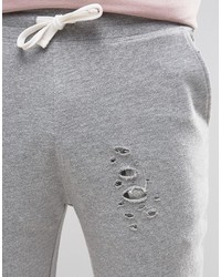 Asos Skinny Joggers With Rips And Abrasions In Gray Marl