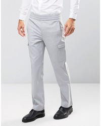 Asos Straight Smart Cargo Joggers In Pale Gray