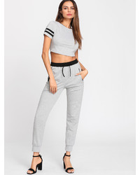Shein Striped Sleeve Crop Top Sweatpants Set