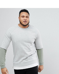 ASOS DESIGN Asos Plus Sweatshirt With Hem Extender And Contrast Sleeves In Grey