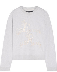 Needle & Thread English Rose Embroidered Cotton Blend Jersey Sweatshirt Light Gray
