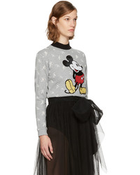 Marc Jacobs Grey Shrunken Broderie Anglaise Mickey Mouse Sweatshirt