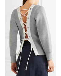 Sacai Oversized Lace Up Stretch Cotton Blend Jersey Sweatshirt Light Gray