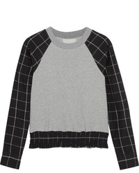 3.1 Phillip Lim Paneled Plaid Cotton Jersey Sweatshirt Light Gray