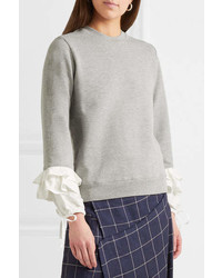 Clu Ruffle Trimmed Cotton Blend Jersey Sweatshirt Gray