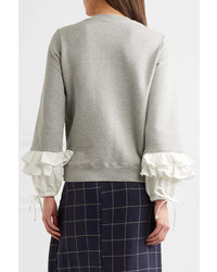 Clu Ruffle Trimmed Cotton Blend Jersey Sweatshirt Gray